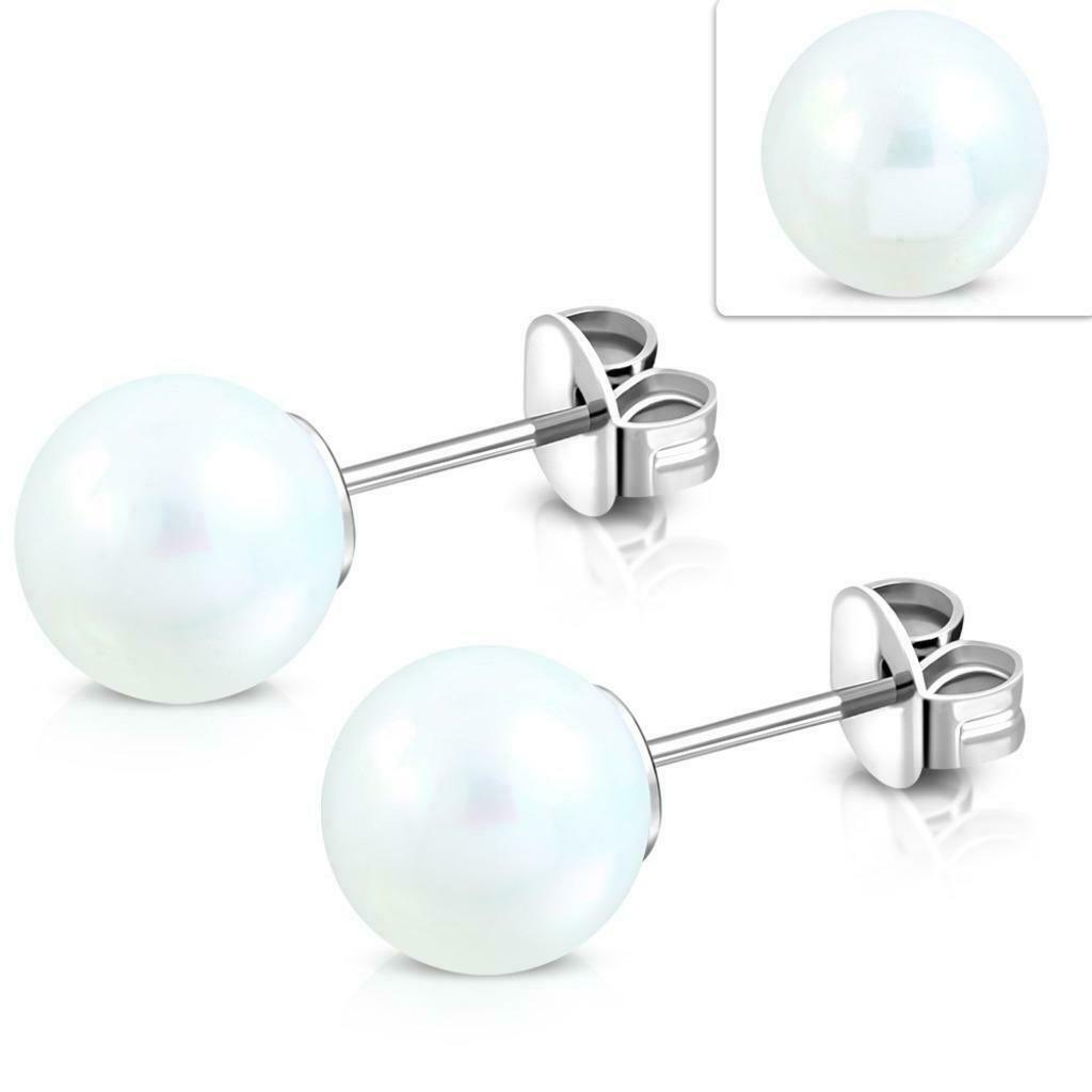 PROMO - Edelstalen oorbellen parel (zeeschelp) - 4 mm, Ophalen of Verzenden, Nieuw, Overige materialen, Knopjes of Stekers
