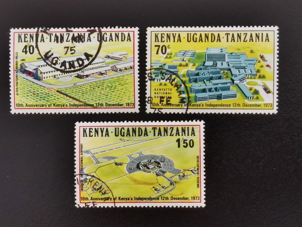 Kenya-Tanz-Uganda 1973 - 10 jaar onafhankelijkheid Kenya, Ophalen of Verzenden, Gestempeld