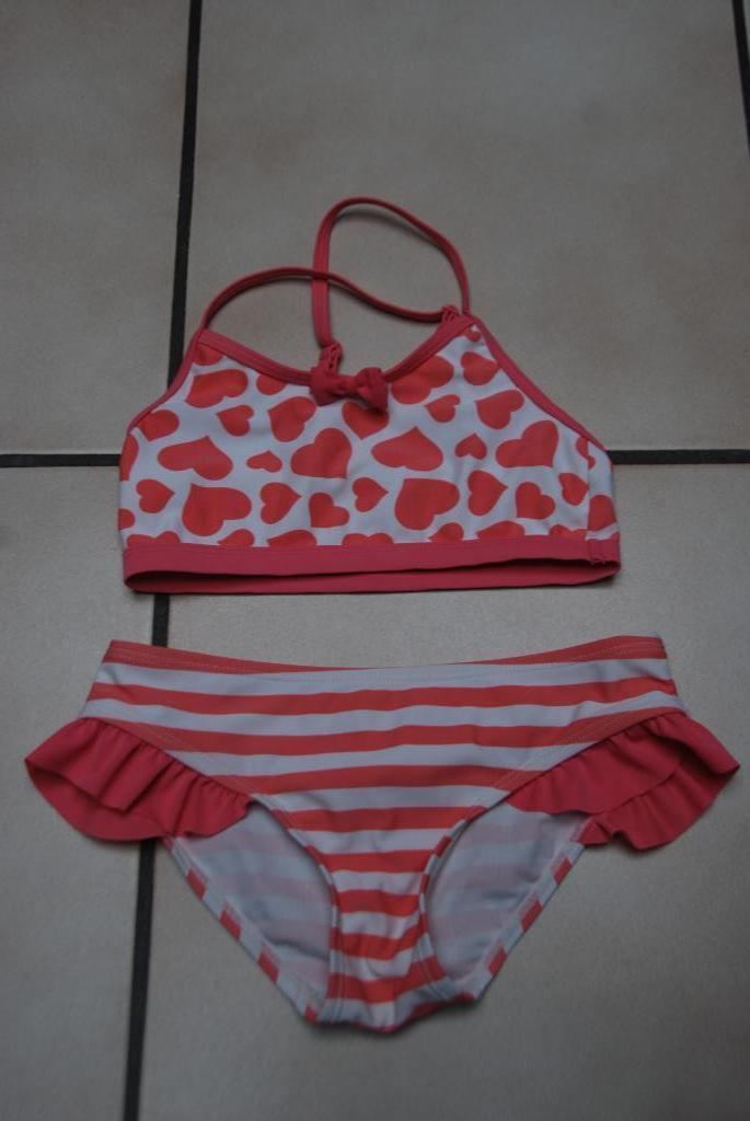 Bikini - Maillot de bain rose et blanc T122/128 ou 7/8ans TB, Enlèvement ou Envoi, Maillot de bain, Taille 128, Comme neuf