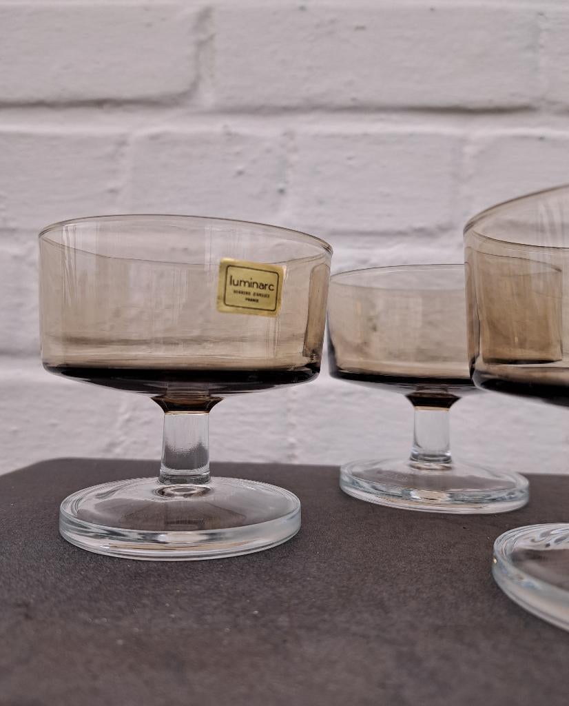 4 vintage dessert coupes Luminarc / Fina, retro!, Ophalen of Verzenden, Zo goed als nieuw, Overige typen