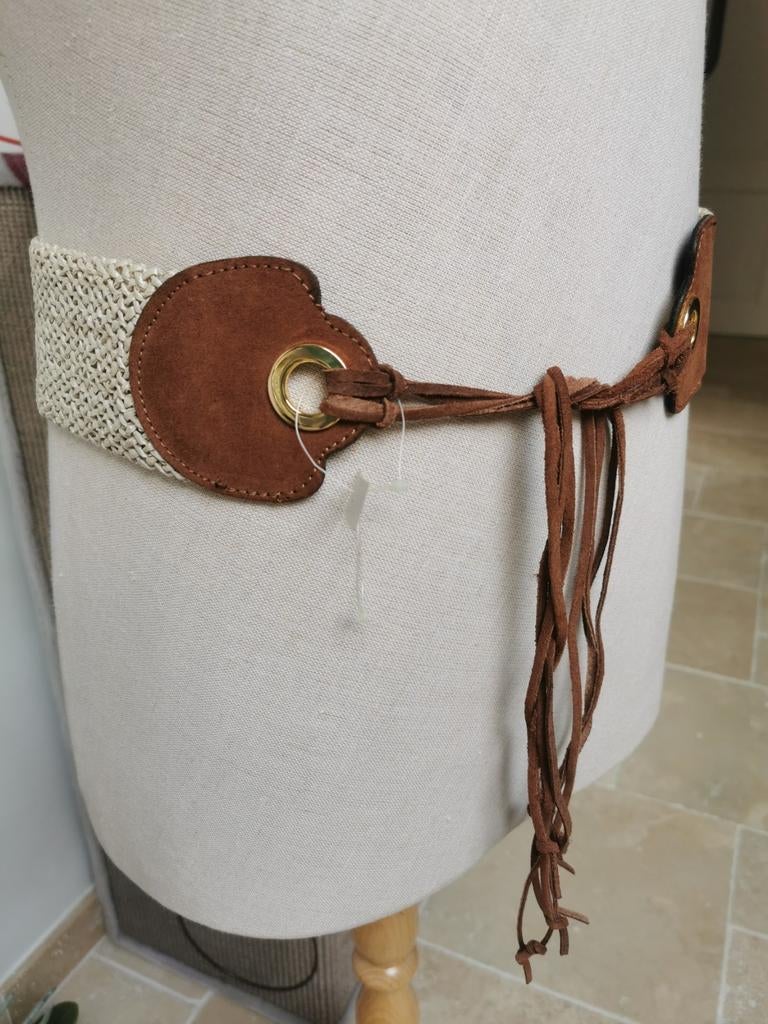 Mooie riem in bruin nubuck leder en raffia, Ophalen of Verzenden, Nieuw, Bruin