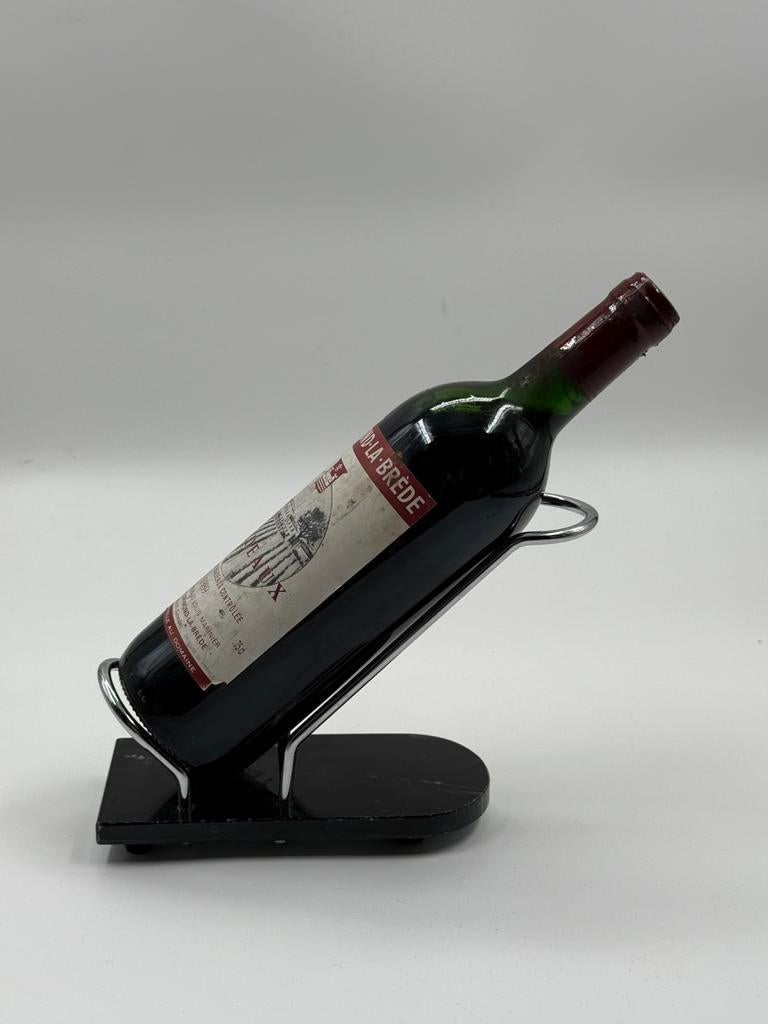 Porte-bouteille en marbre noir et métal chromé–style vintage, Enlèvement ou Envoi, Comme neuf, Métal
