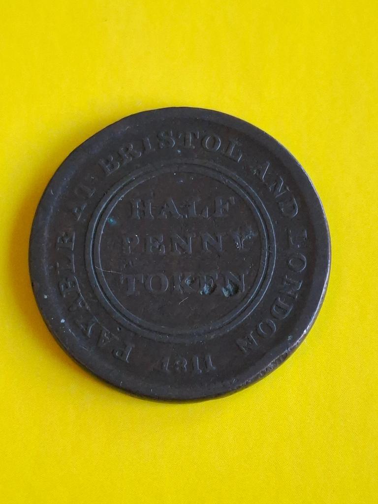 1811 Engeland 1/2 penny Bristol met schip, Verzenden, Overige landen, Losse munt