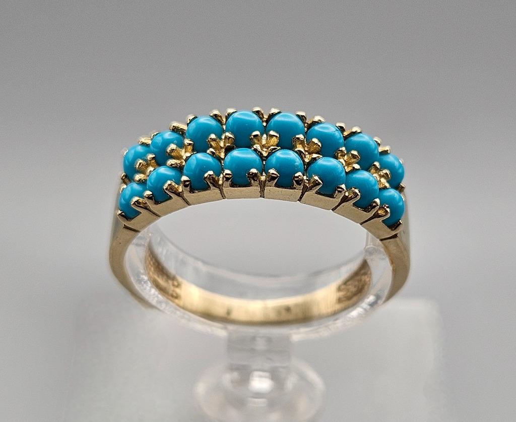 Bague vintage en or avec turquoise. 2025/05, Enlèvement ou Envoi, Or, Bague, Avec pierre précieuse