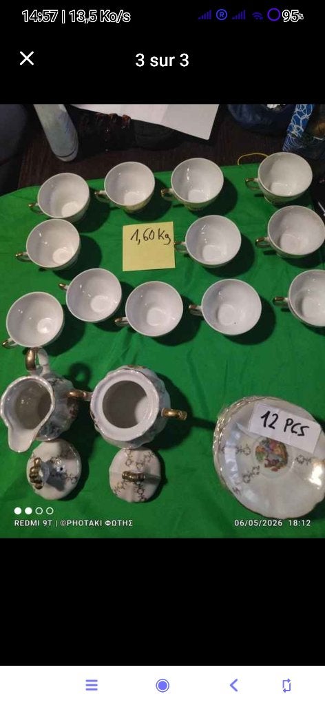 Service Café/Thé Vintage – Porcelaine & Or Fin – 12 Pers, Enlèvement ou Envoi