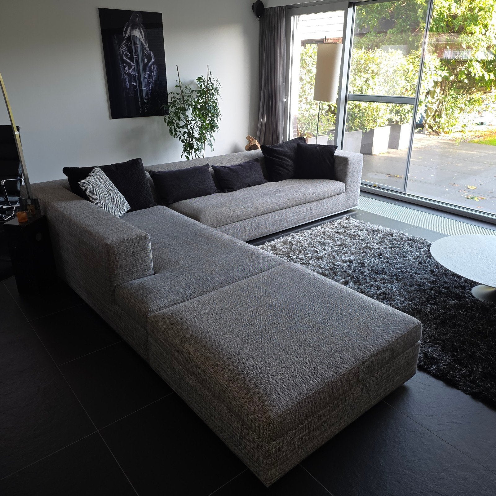 Stoffen L vormige zetel met pouf Sur&Plus, Huis en Inrichting, Ophalen