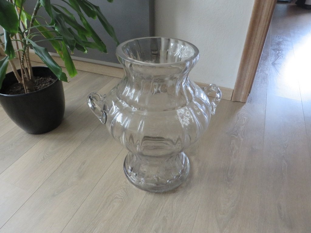 Grand vase en verre à 2 anses, hauteur 52 cm ouverture 20 cm, Transparent, 52 cm, Comme neuf, Verre