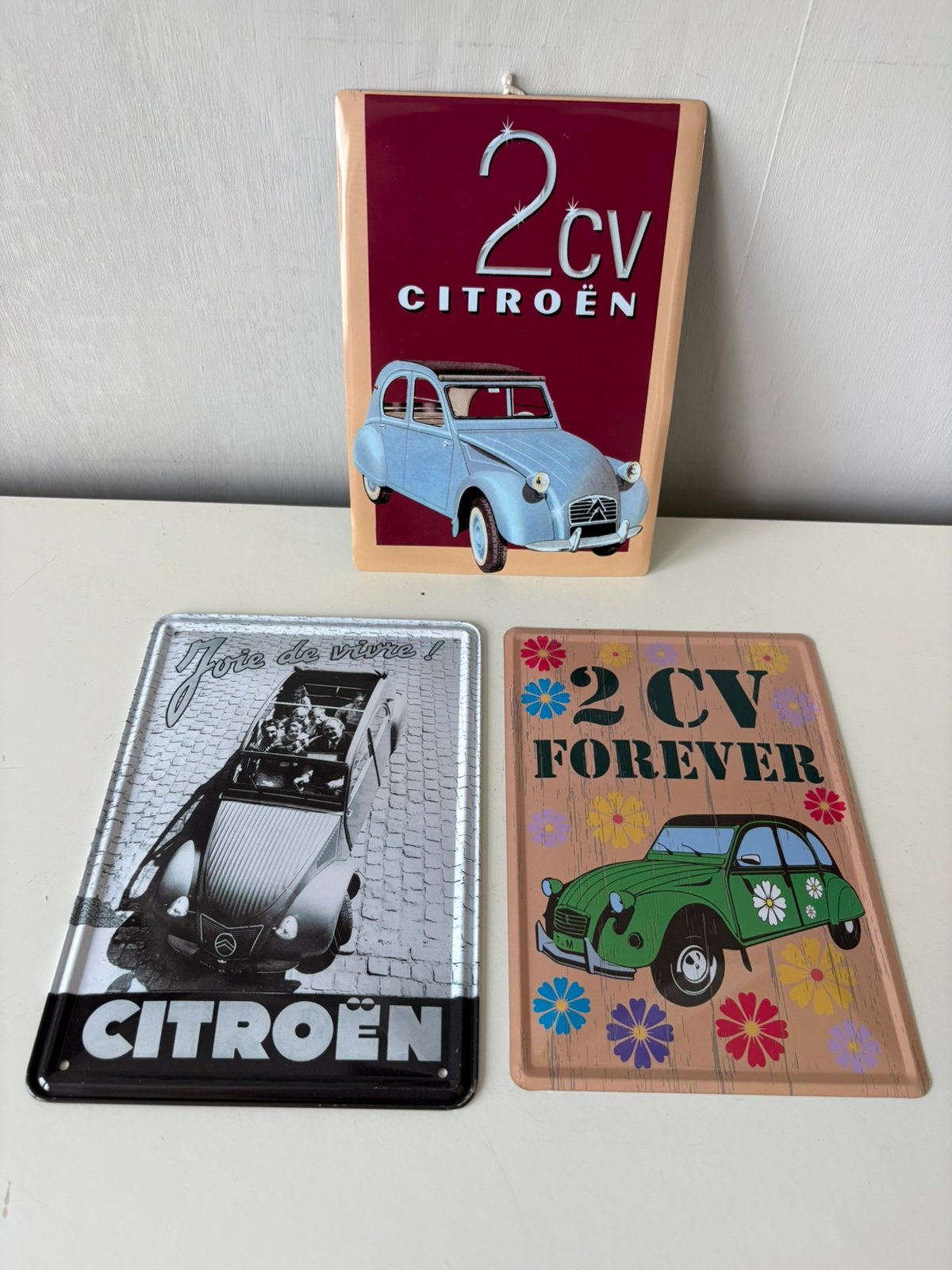 3 plaques métalliques « CITROËN 2 CV » (21/15 cm), Collections, Enlèvement ou Envoi, Comme neuf