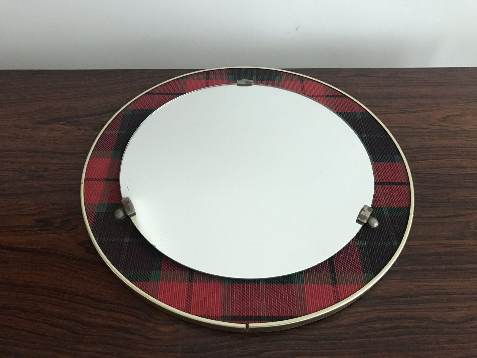 Retro ronde spiegen met “ schotse “ geruite lijst kader, Ophalen of Verzenden, Huis en Inrichting