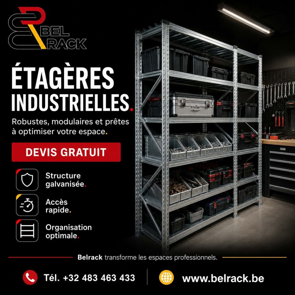 Rayonnage bac métallique avec séparateurs, Enlèvement ou Envoi, BELRACK, Info@belrack.com, Belgique
