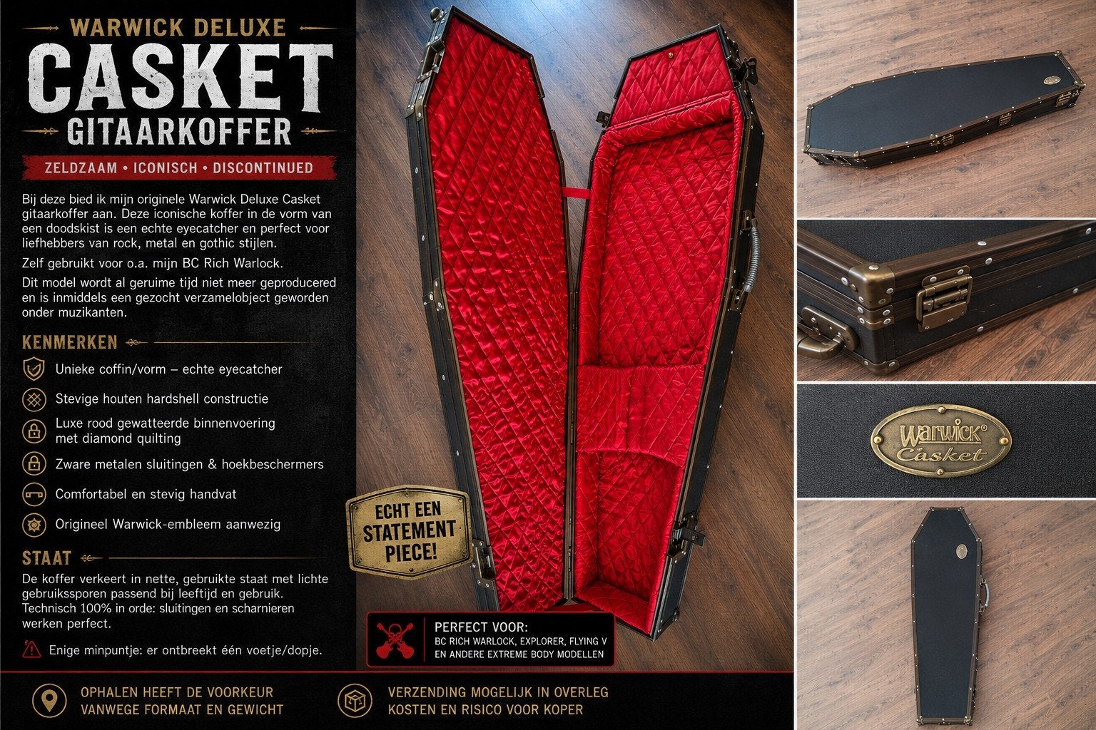 Étui pour guitare Warwick Deluxe Casket — Modèle rare et uni, Musique & Instruments, Enlèvement, Comme neuf, Guitare électrique