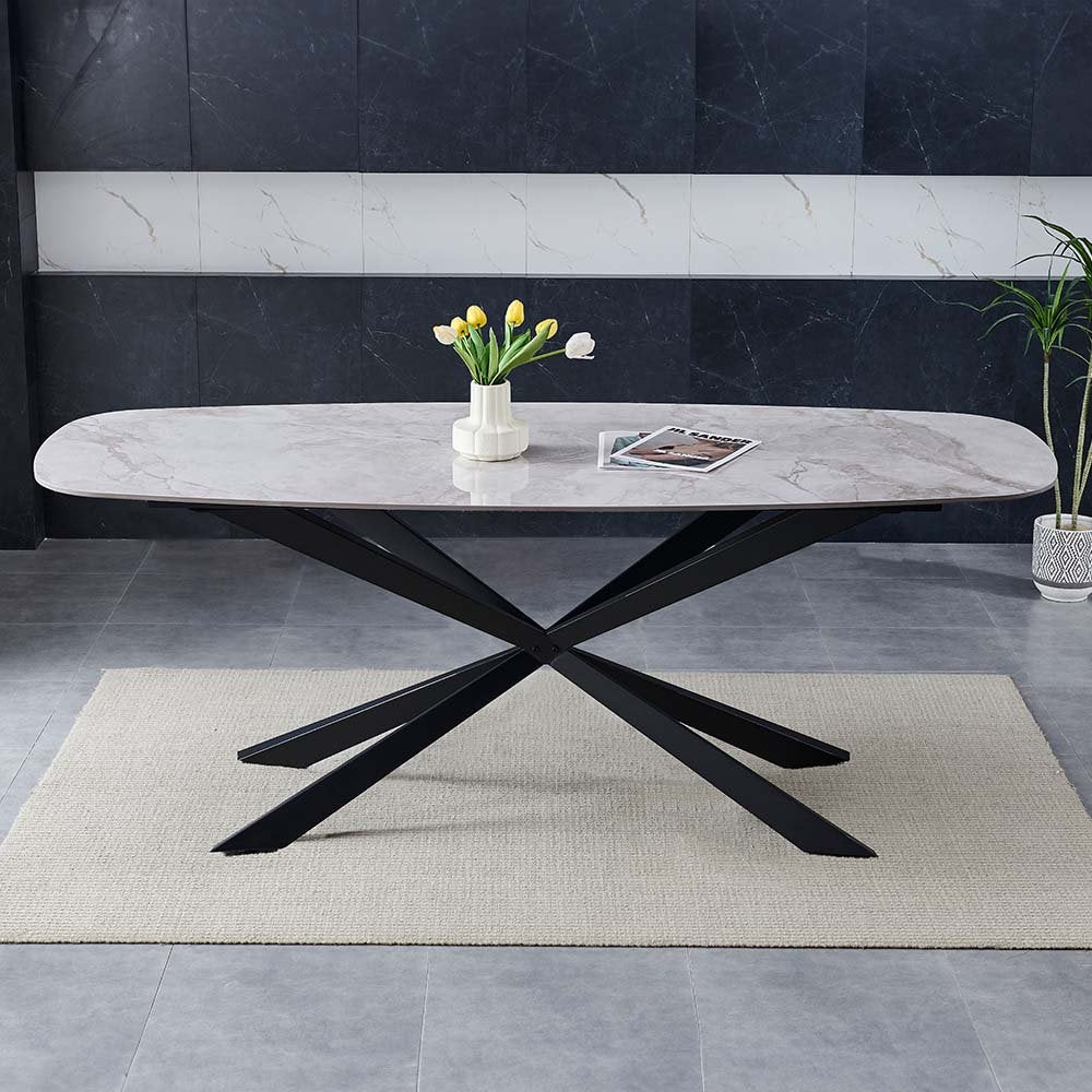 Eettafel met keramisch beige tafelblad- 200x90cm, Huis en Inrichting, Ophalen, Nieuw