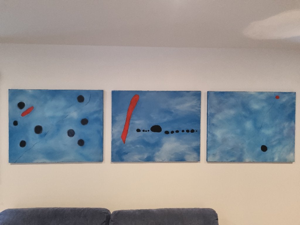 Tryptique peintures a l huile 3 bleus, Enlèvement