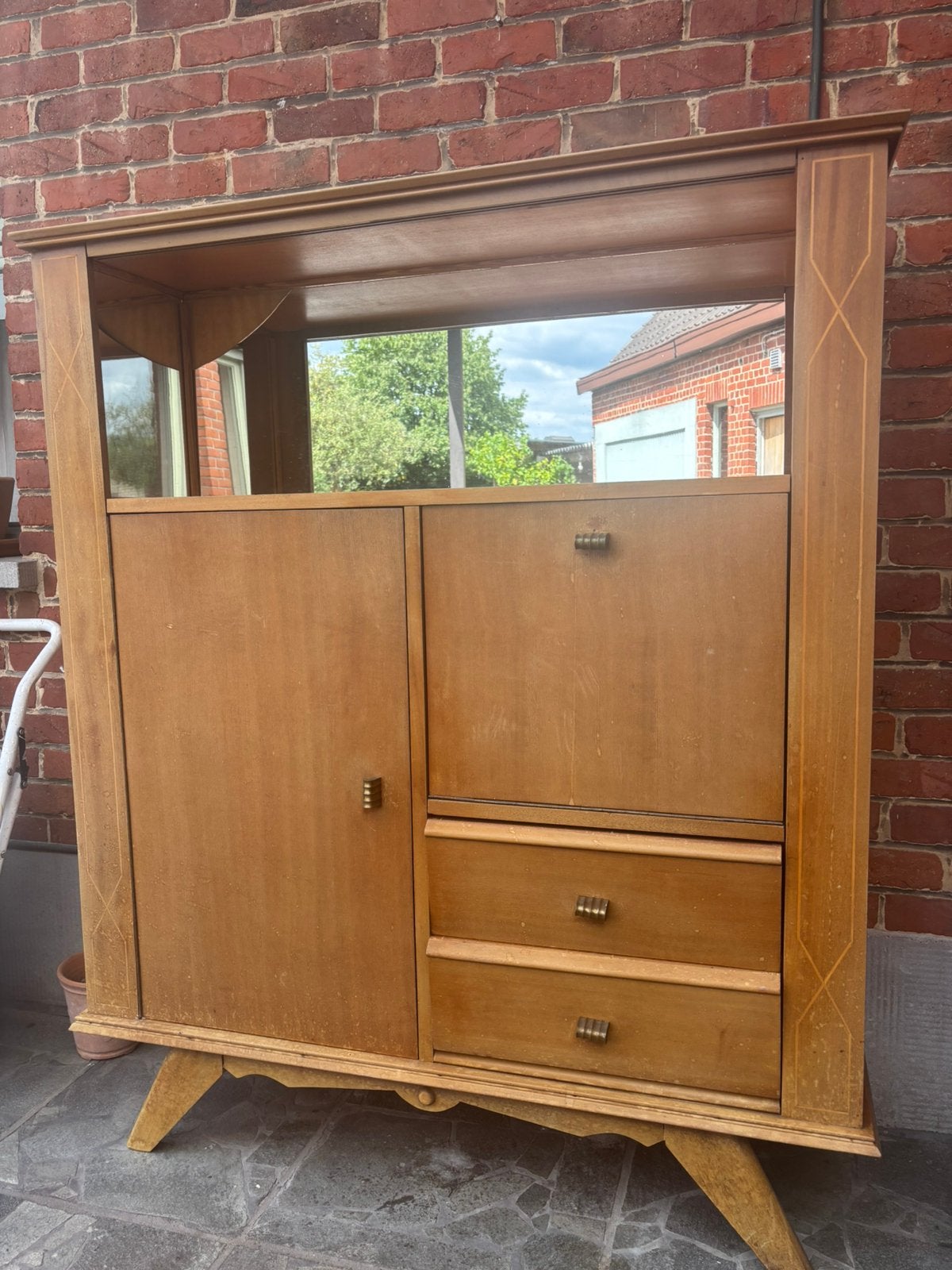 Meuble de bar vintage - paroi arrière en verre, Enlèvement, Utilisé