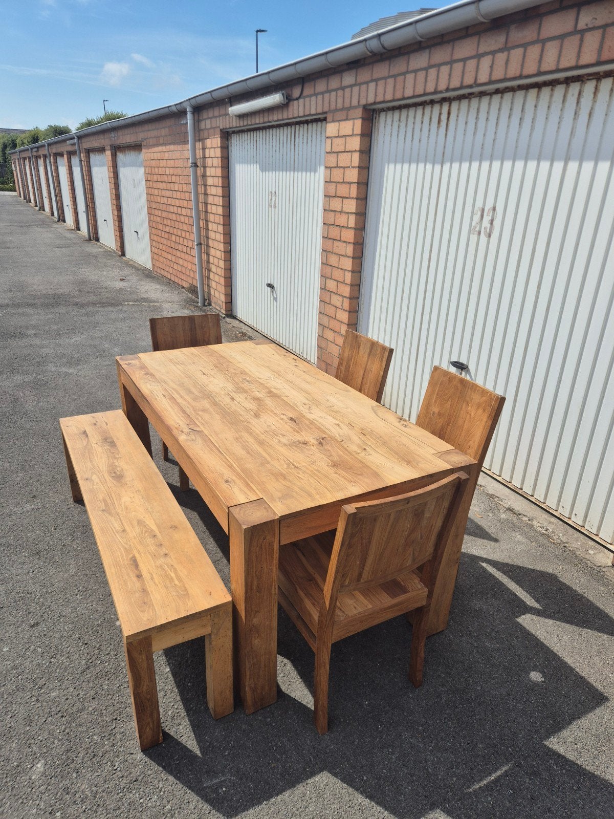 teak eettafel met 4 stoelen en bank, Ophalen, Gebruikt, 4 tot 6 stoelen