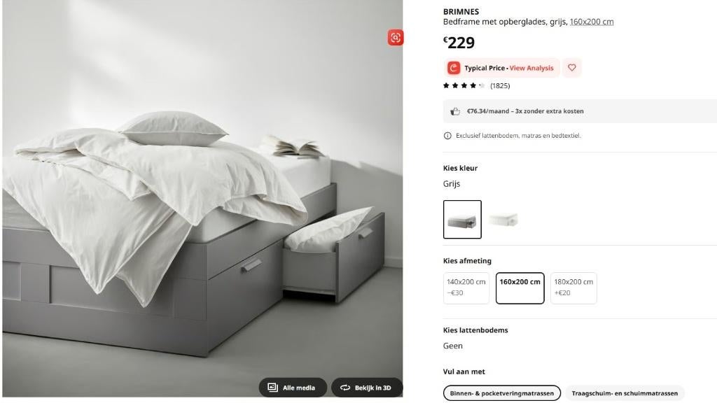 Brimnes Bed met laden IKEA ZWART 160cm, Huis en Inrichting, Ophalen, Gebruikt, Zwart, Tweepersoons