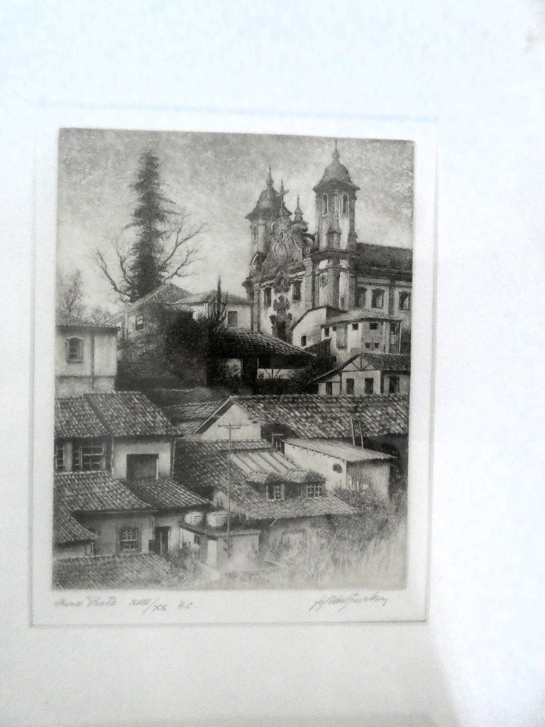 Jef Van Grieken - gravure 'Ouro Preto' Brazilië, Ophalen of Verzenden