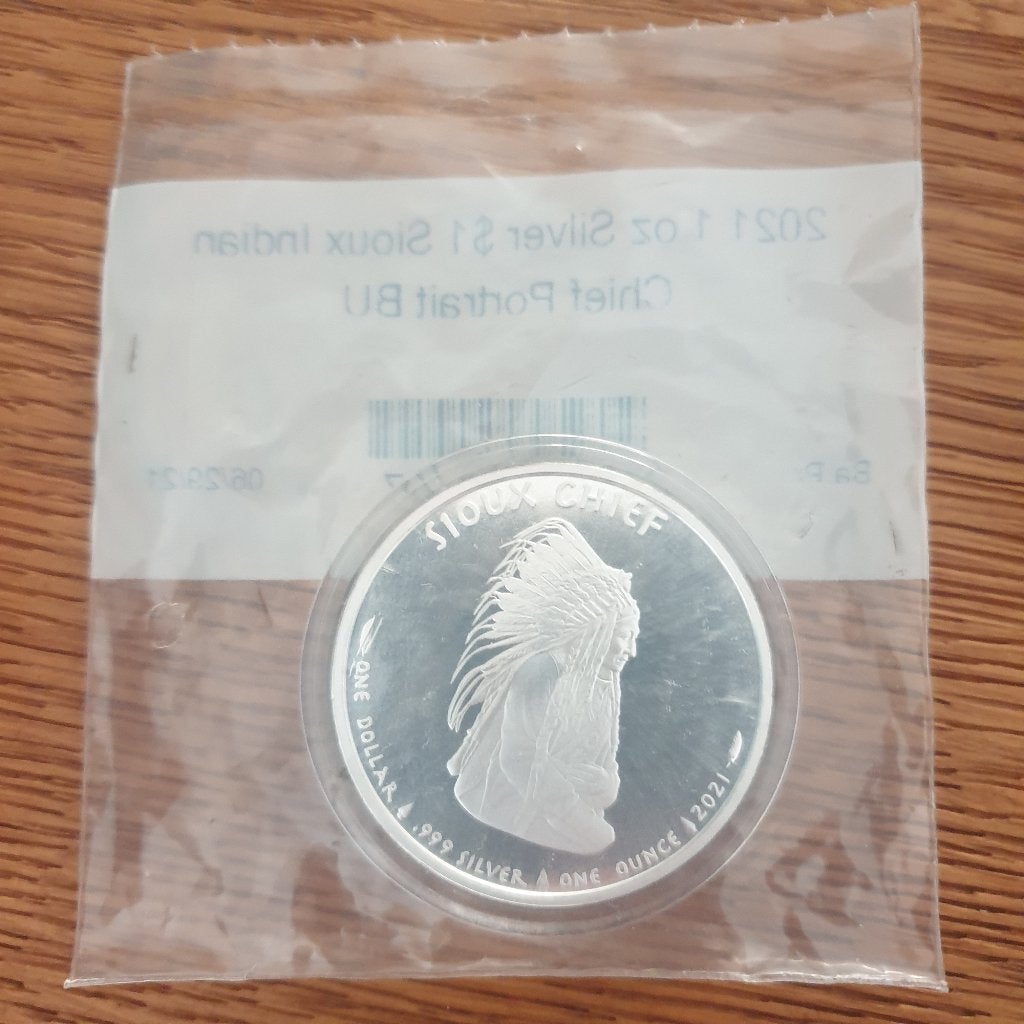 1 oz zilveren sioux chief 2021, Postzegels en Munten, Edelmetalen en Baren, Verzenden, Zilver
