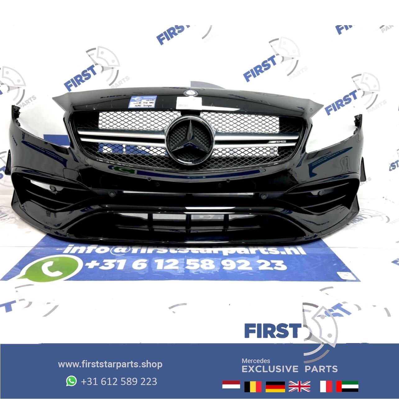W176 FACELIFT A 45 KLASSE 2018 A45 AMG AERO VOORBUMPER ZWART, Gebruikt, -, Voor, Ophalen of Verzenden