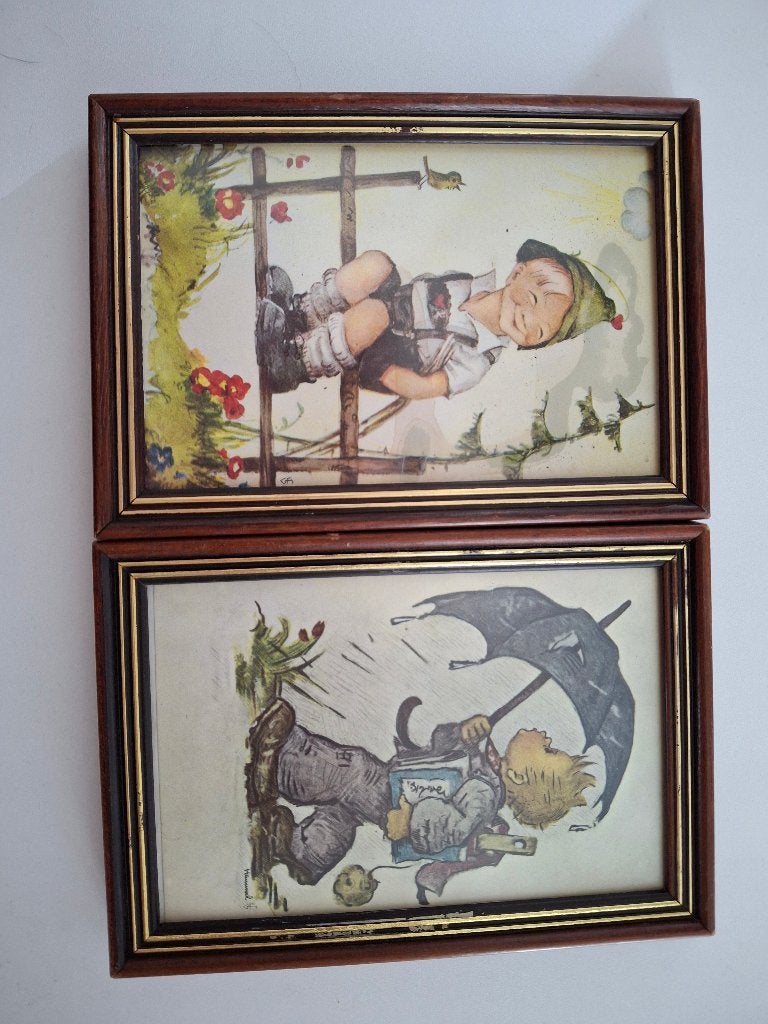 2 vintage kadertjes met Hummel postkaartjes, Enlèvement, Maison et Meubles