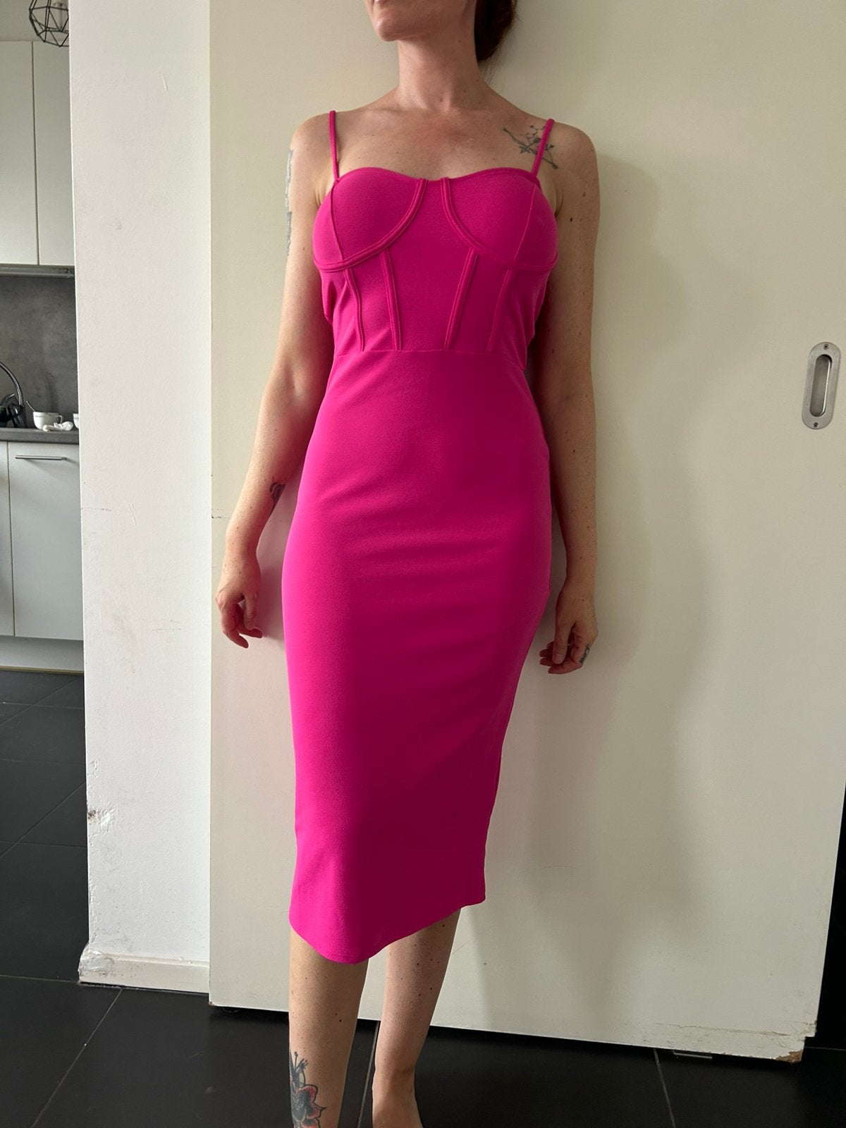 Felroze bodycon jurk corset effect H&M maat Small, Nieuw, Ophalen of Verzenden, Roze, Maat 36 (S)