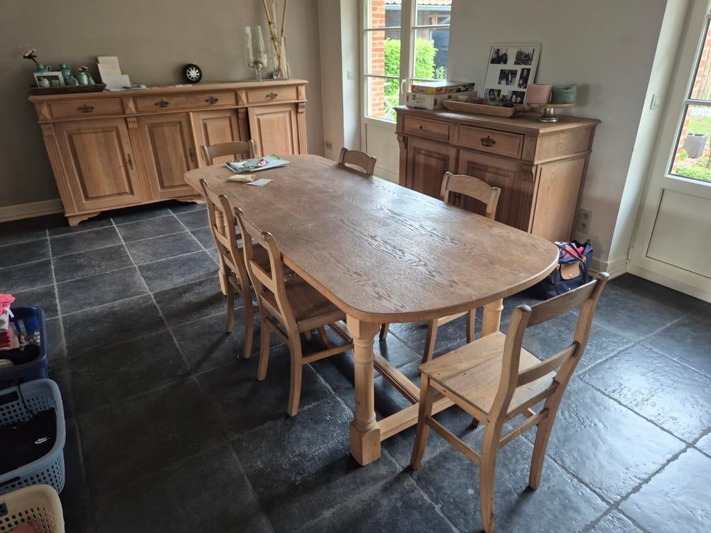 Table et armoires en chêne, salle à manger, Maison & Meubles, Salles à manger complètes, Utilisé, 6 à 8 chaises, Enlèvement