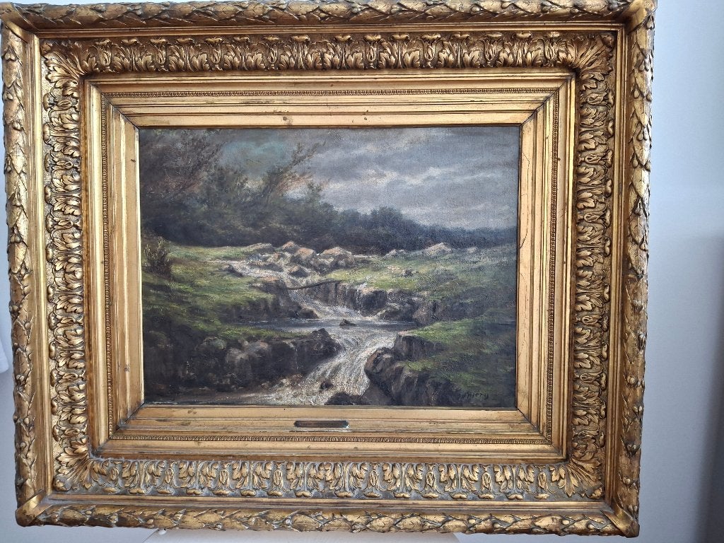 Schilderij Robert Montgomery (1839-1893), Antiquités & Art, Paysage, Enlèvement, Signé, Peinture à l'huile