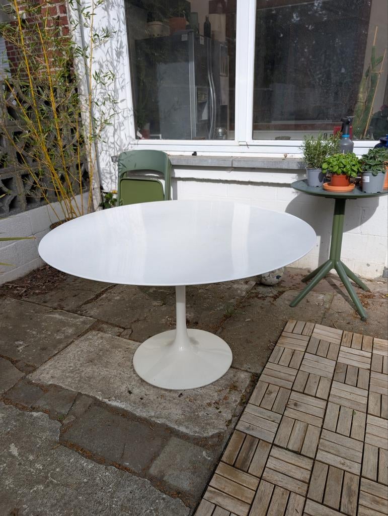 Ronde witte tulpentafel van glasvezel D 120 cm, Ophalen, Glas