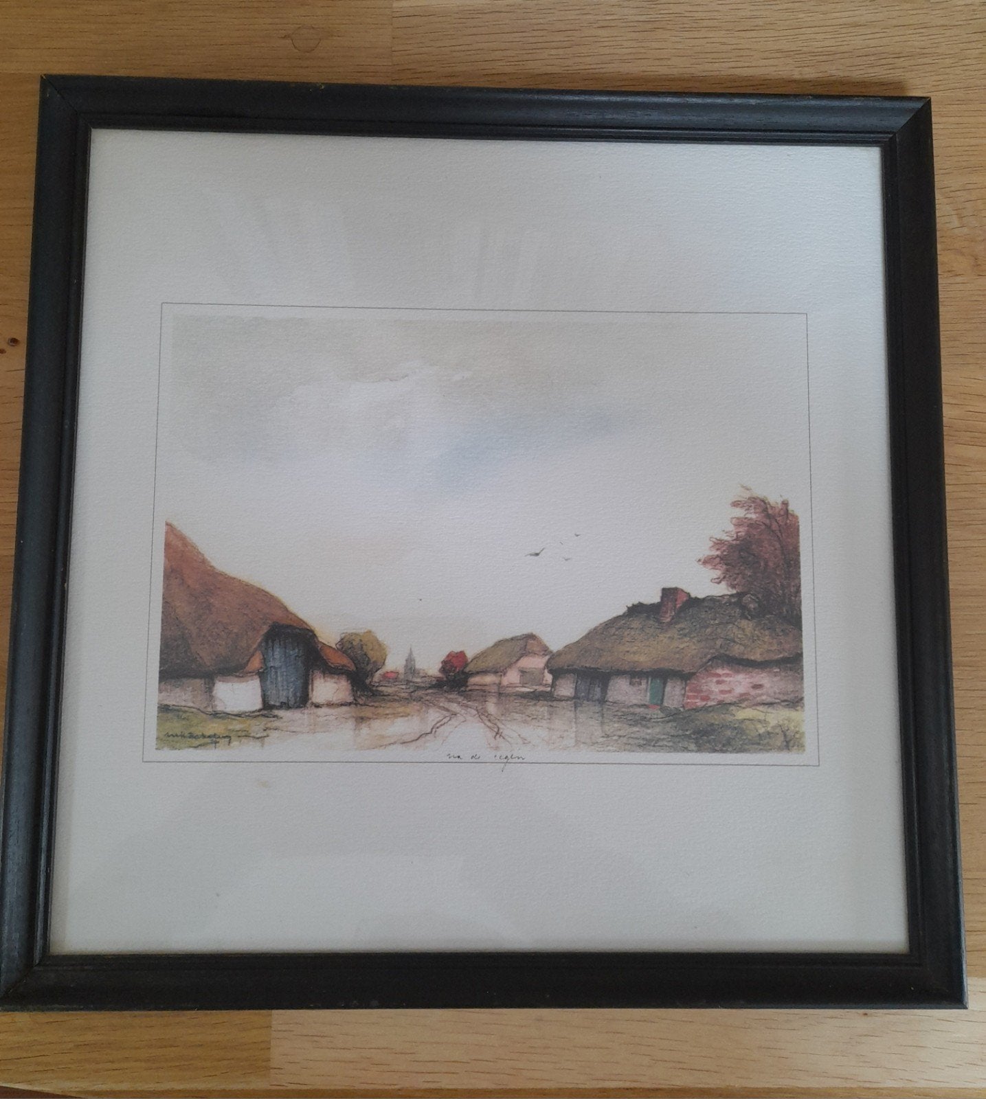 Dirk Baksteen „Na de Regen”, Ophalen of Verzenden, Ingelijst, Aquarel, Stads- / dorpsgezicht