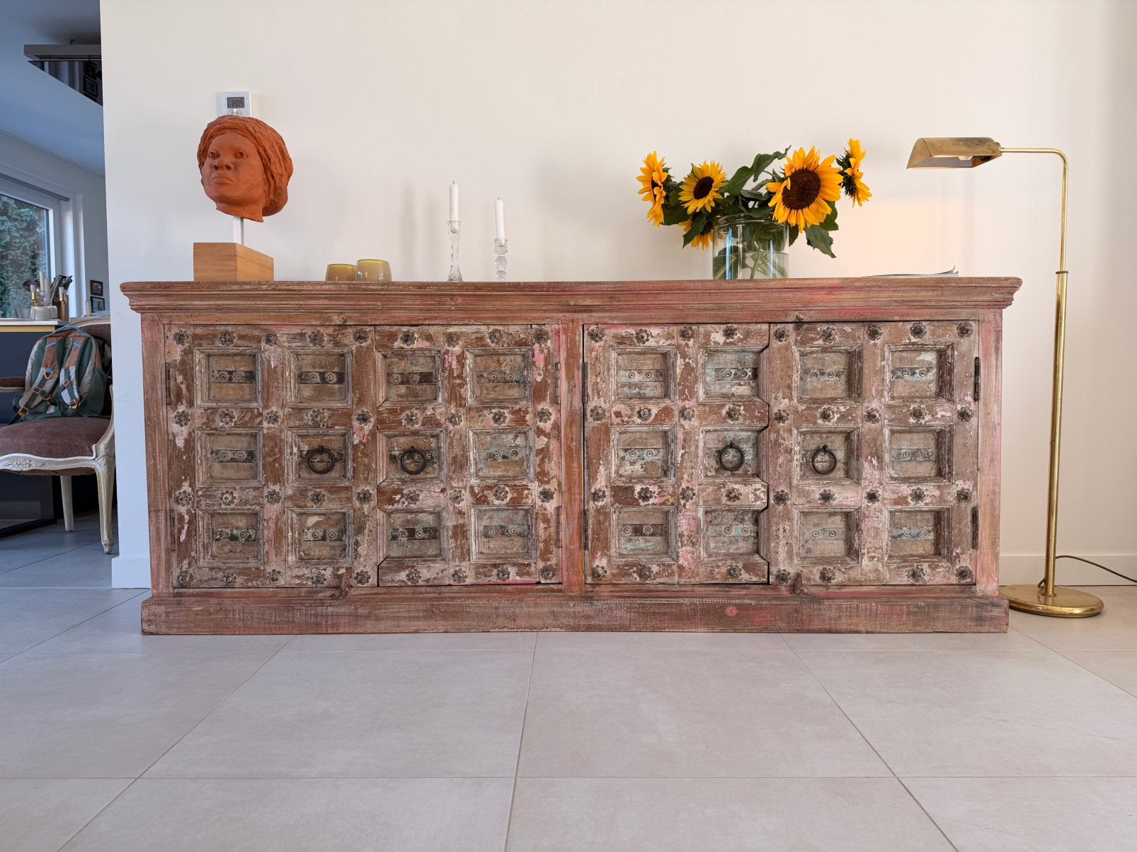 Magnifique Buffet Indien en Bois Massif – Pièce Unique, Huis en Inrichting, Ophalen, Gebruikt, Metaal