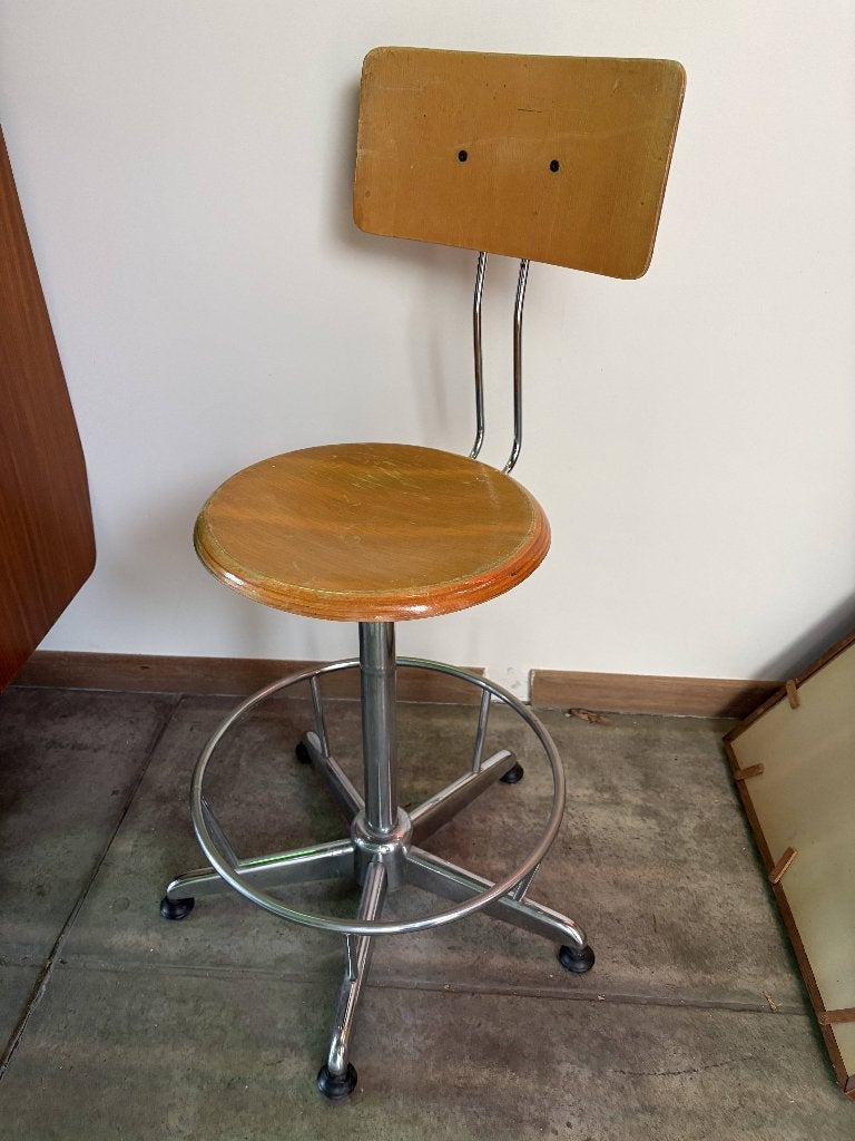 Vintage industriële tekenstoel, in hoogte verstelbaar, Ophalen, Gebruikt