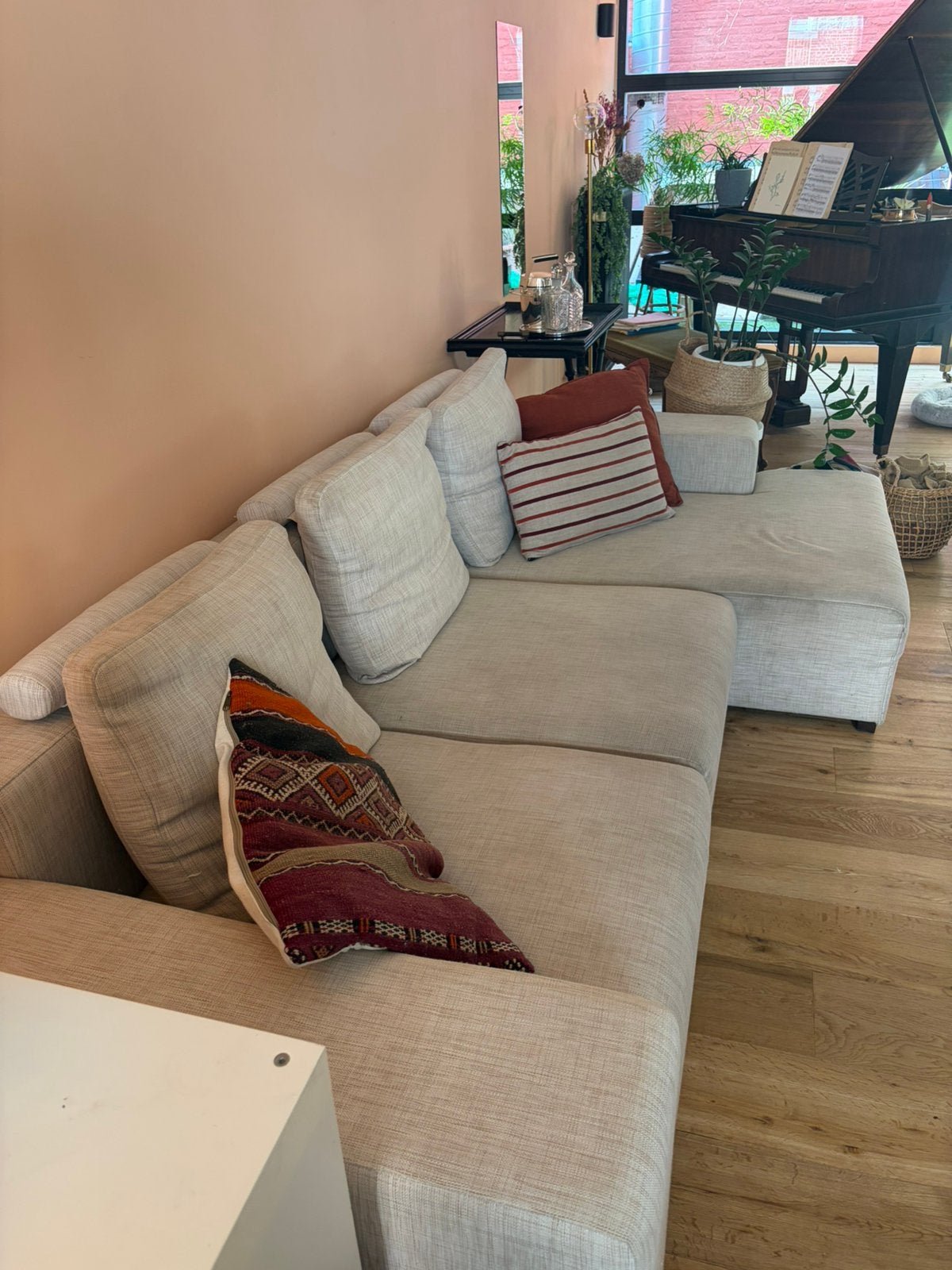 Mooie grote beige zetel, Ophalen, 250 tot 300 cm, Gebruikt, 125 tot 150 cm