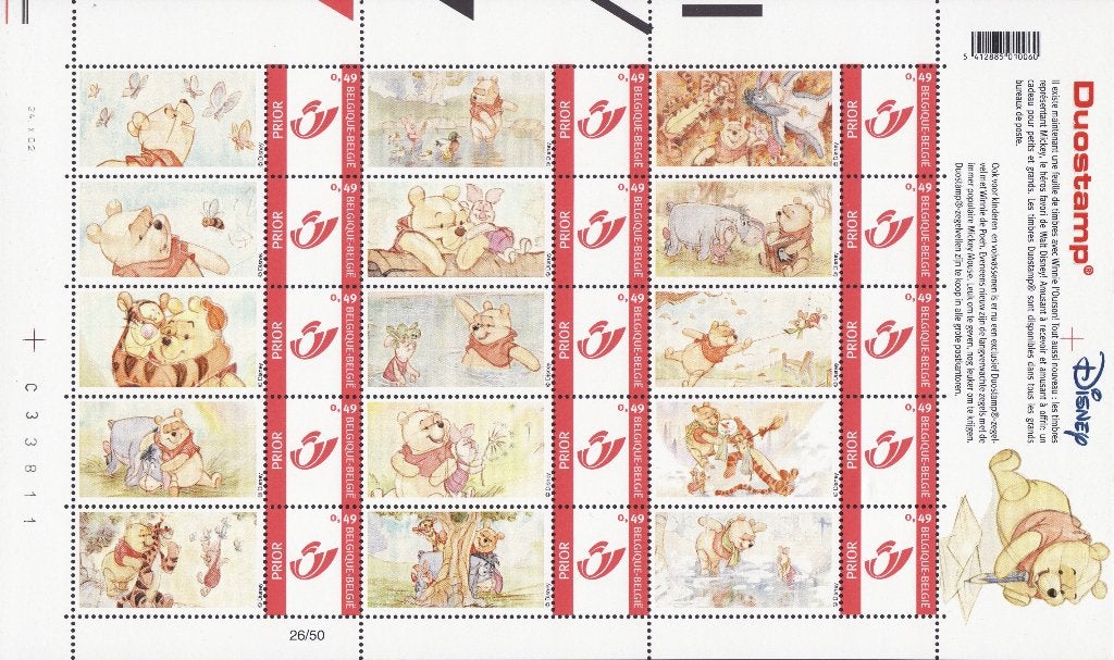 Belgie duostamps duo Walt Disney Winnie Pooh beer  MNH, Postzegels en Munten, Postzegels | Europa | België, Verzenden, Postfris