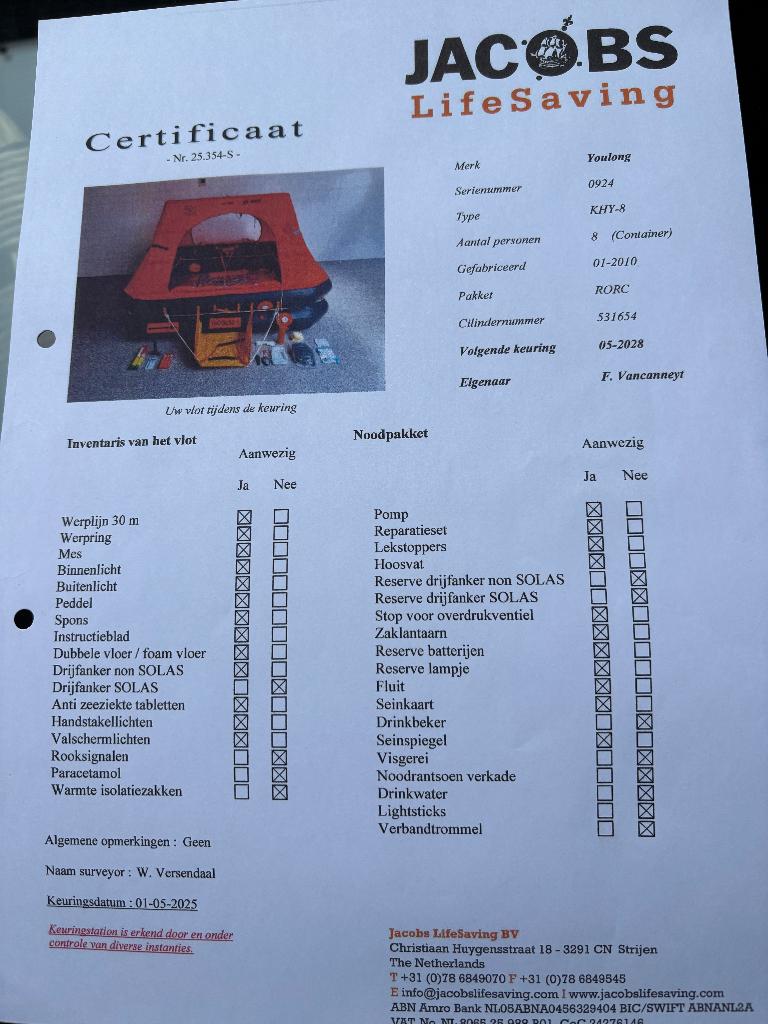 Reddingsvlot Jacobs 8 pers, Ophalen, Zo goed als nieuw