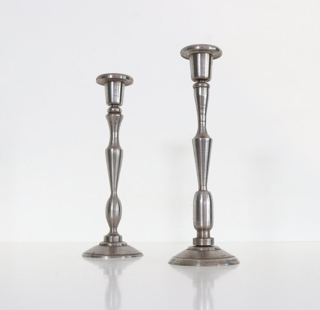 2 Vintage unieke metalen kandelaars, Huis en Inrichting, Woonaccessoires | Kandelaars en Kaarsen, Ophalen of Verzenden, Zo goed als nieuw