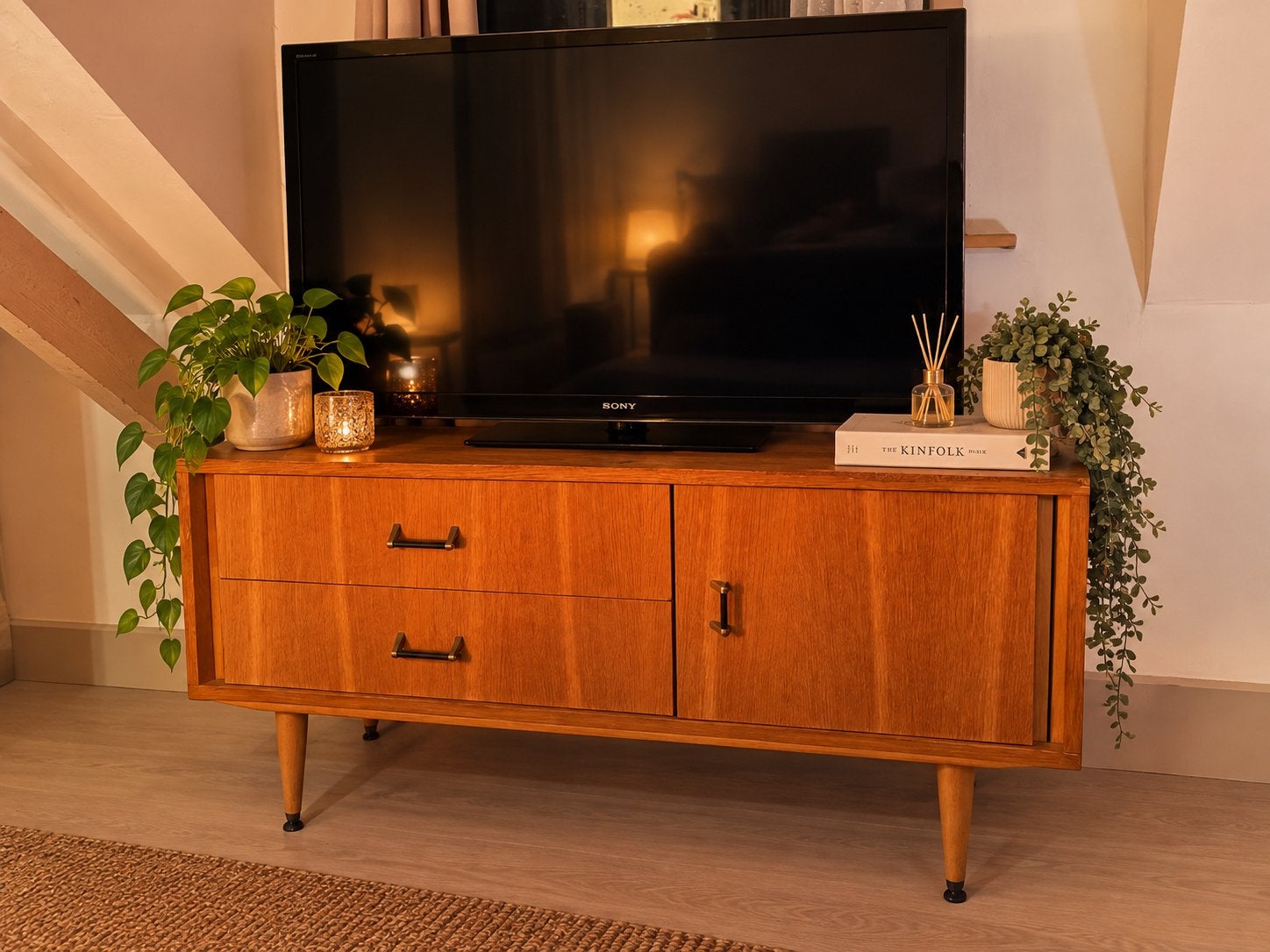 Buffet/meuble TV rétro vintage — milieu du siècle — 115 cm, Avec tiroir(s), 25 à 50 cm, 100 à 150 cm, Enlèvement