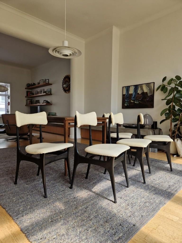 Set van 5 vintage midcentury stoelen | Alfred Hendrickx, Huis en Inrichting, Ophalen, Gebruikt, Zwart, Vintage midcentury