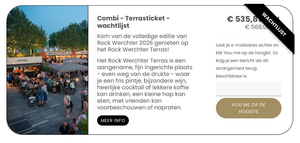 VIP combi terrasticket Rock Werchter 2026, Tickets en Kaartjes, Eén persoon, Meerdaags
