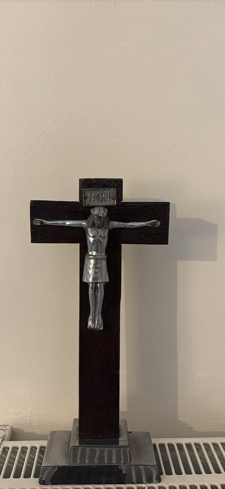 Authentique Crucifix Art Déco JMPC - Bois & Métal Argenté, Antiquités & Art, Enlèvement ou Envoi