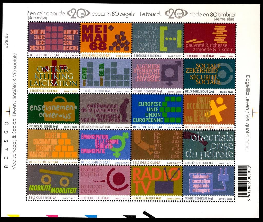 BL99 MNH** 2002 - Een reis door de 20ste eeuw in 80 zegels, Postzegels en Munten, Postzegels | Europa | België, Ophalen of Verzenden