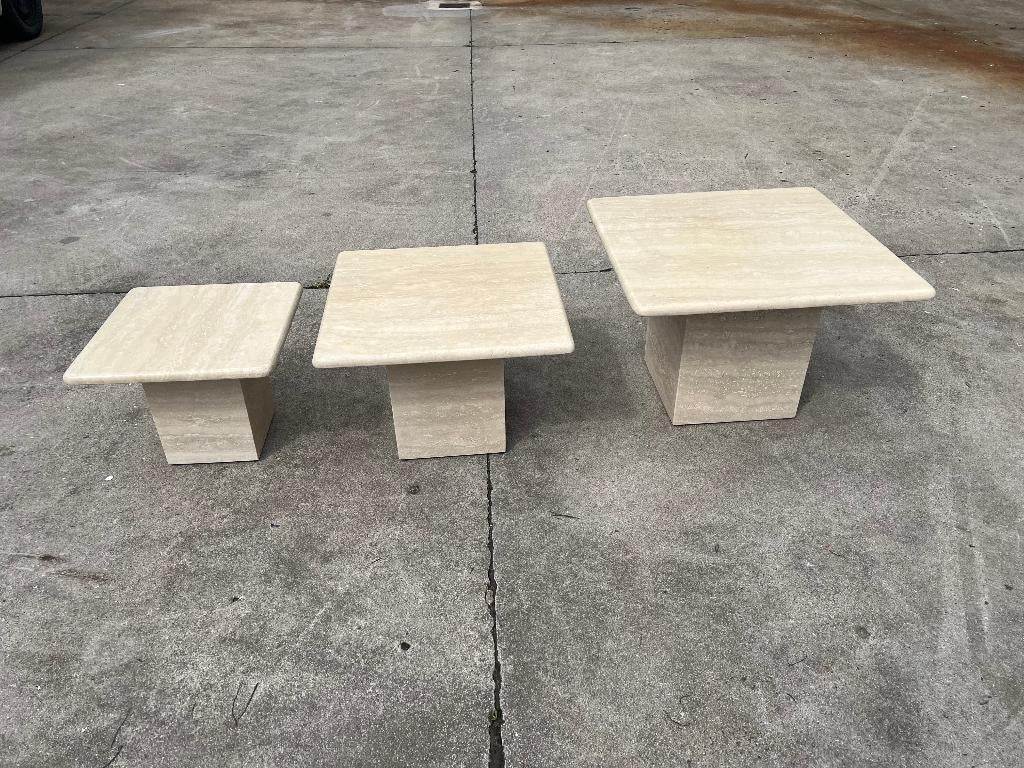 ensemble de 3 tables travertin - design vintage 70-80, Maison & Meubles, Moins de 50 cm, Enlèvement, Moins de 50 cm, Autres matériaux