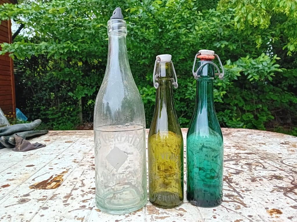 Oude vintage bierflessen brouwerij Pyck Verfaillie Poperinge, Ophalen of Verzenden