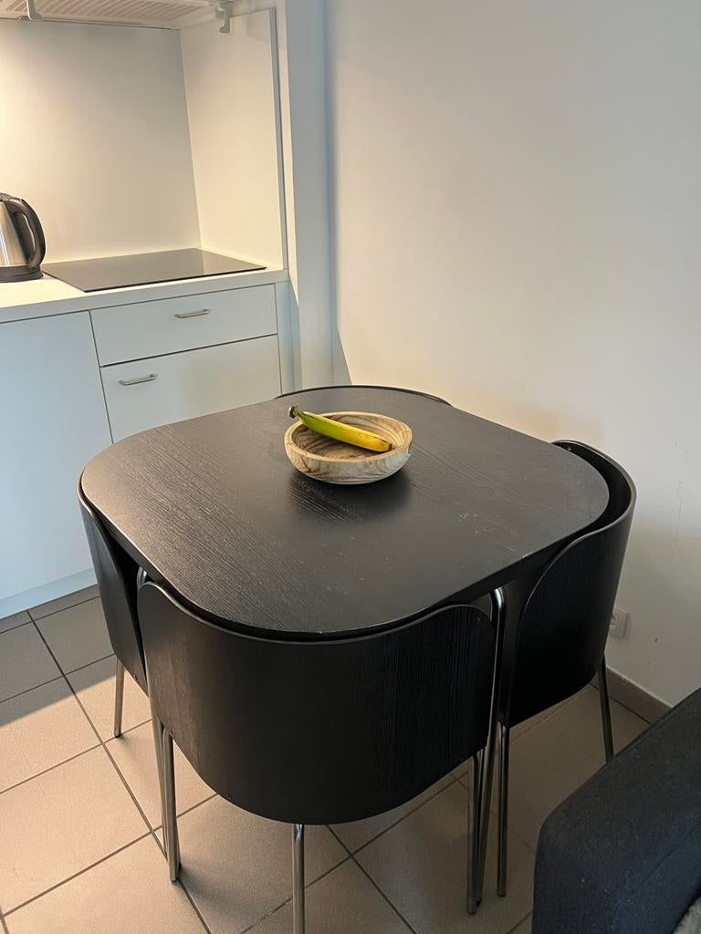 Vintage Vierkante eettafel met stoelen, Maison & Meubles, Enlèvement, Comme neuf