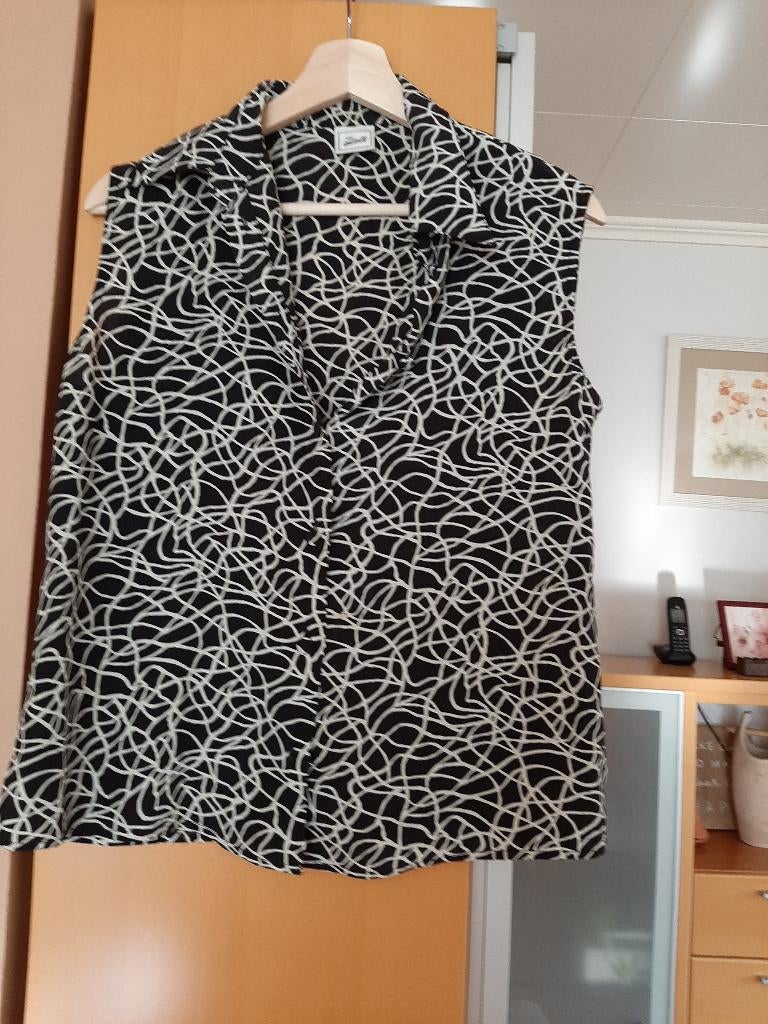 chemisier noir/blanc sans manche 100% soie T36/38, Taille 38/40 (M), Comme neuf, Enlèvement, Incognito