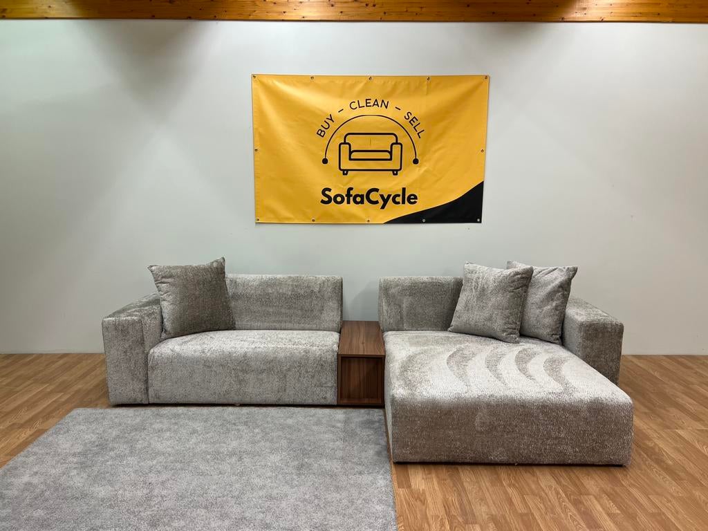 Grijze Bouclé Hoekzetel (Nieuw) - Levering aan huis, Ophalen of Verzenden, Zo goed als nieuw, SofaCycle, Info@sofacycle.be