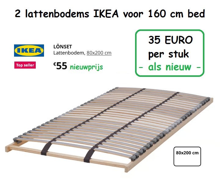 Lattenbodem 80x200 - 2 stuks + Foam-MATRAS merk IKEA, Enlèvement