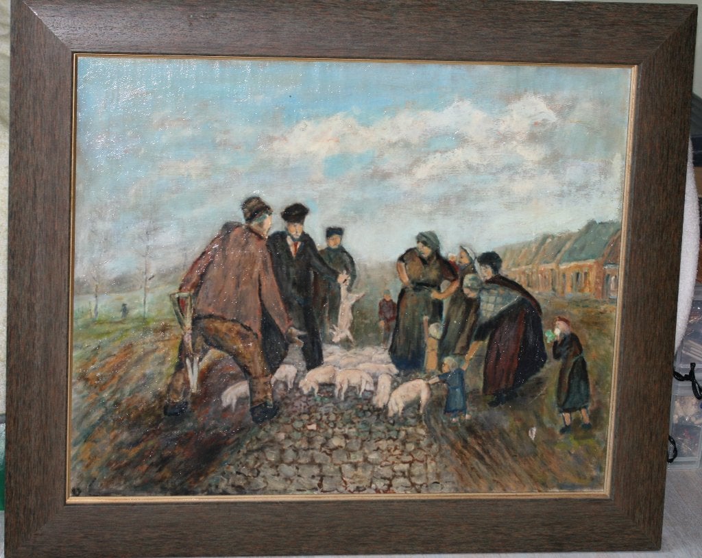 Schilderij Groot - Olie op doek - Niet gesigneerd, Antiquités & Art, Art | Peinture | Classique, Peinture à l'huile, Signé, Enlèvement