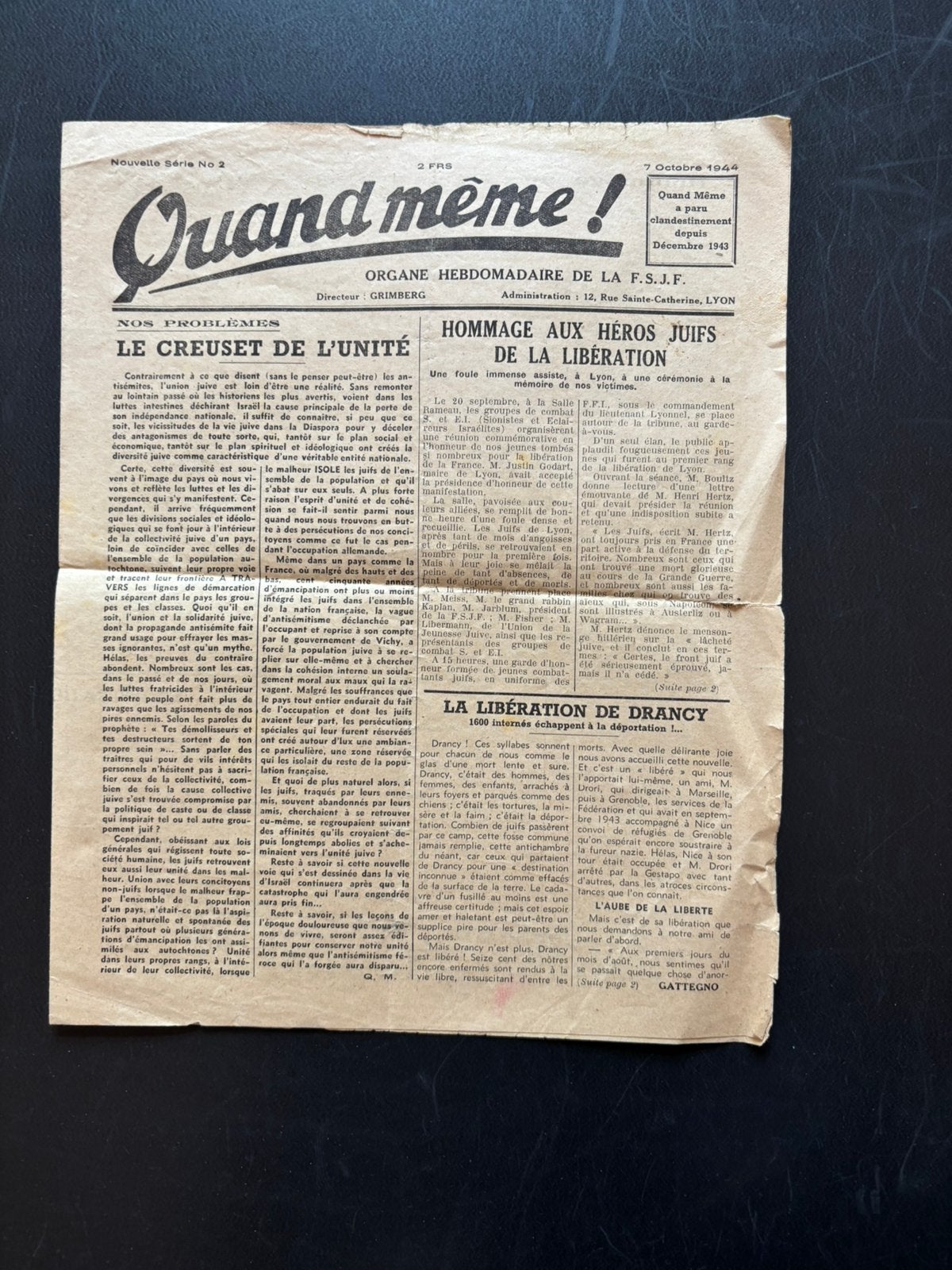 Journaux : La résistance juive, Enlèvement ou Envoi