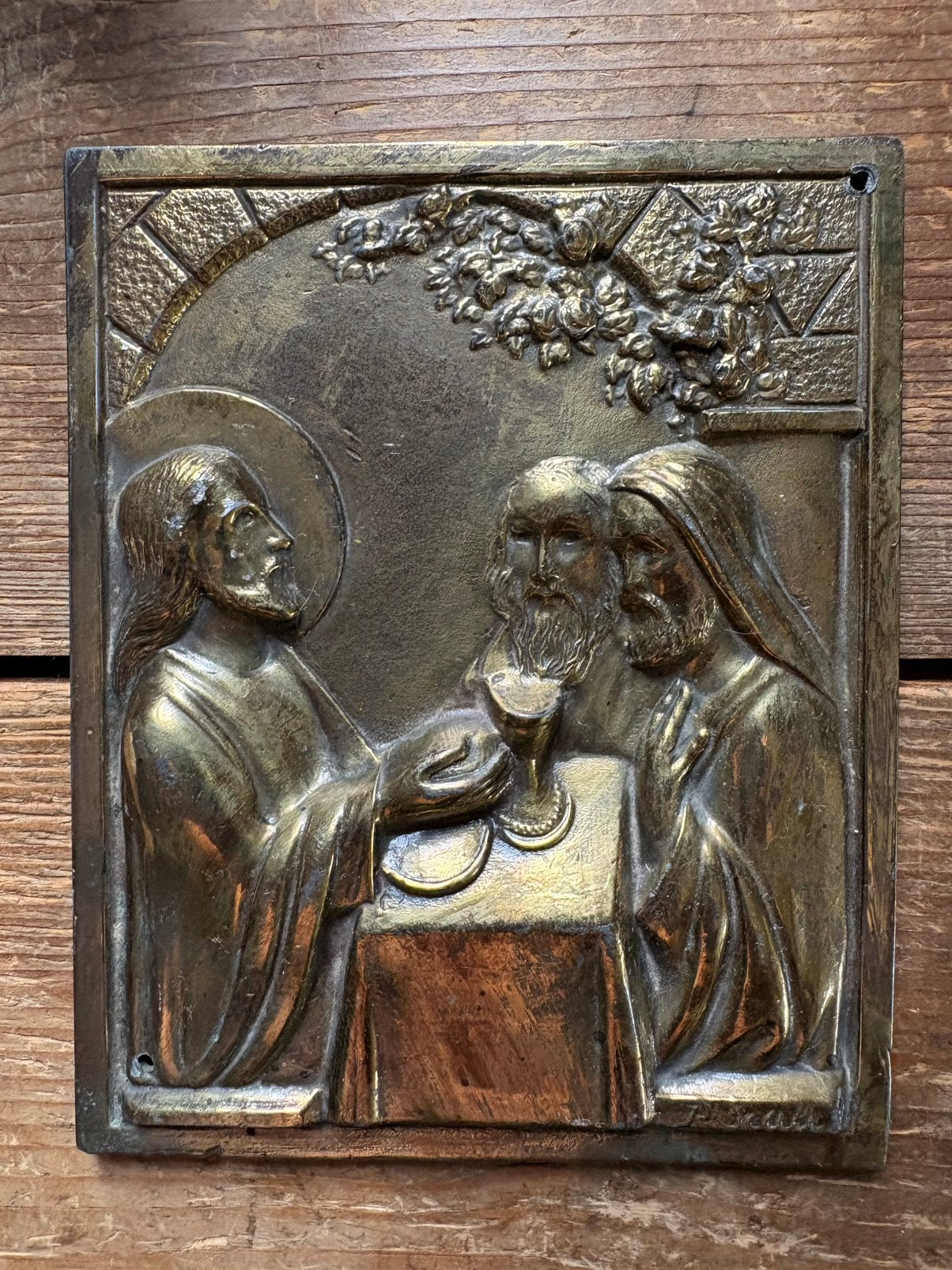 Bronze antiquité bronze religieux catholique chrétien signé, Antiquités & Art, Enlèvement ou Envoi