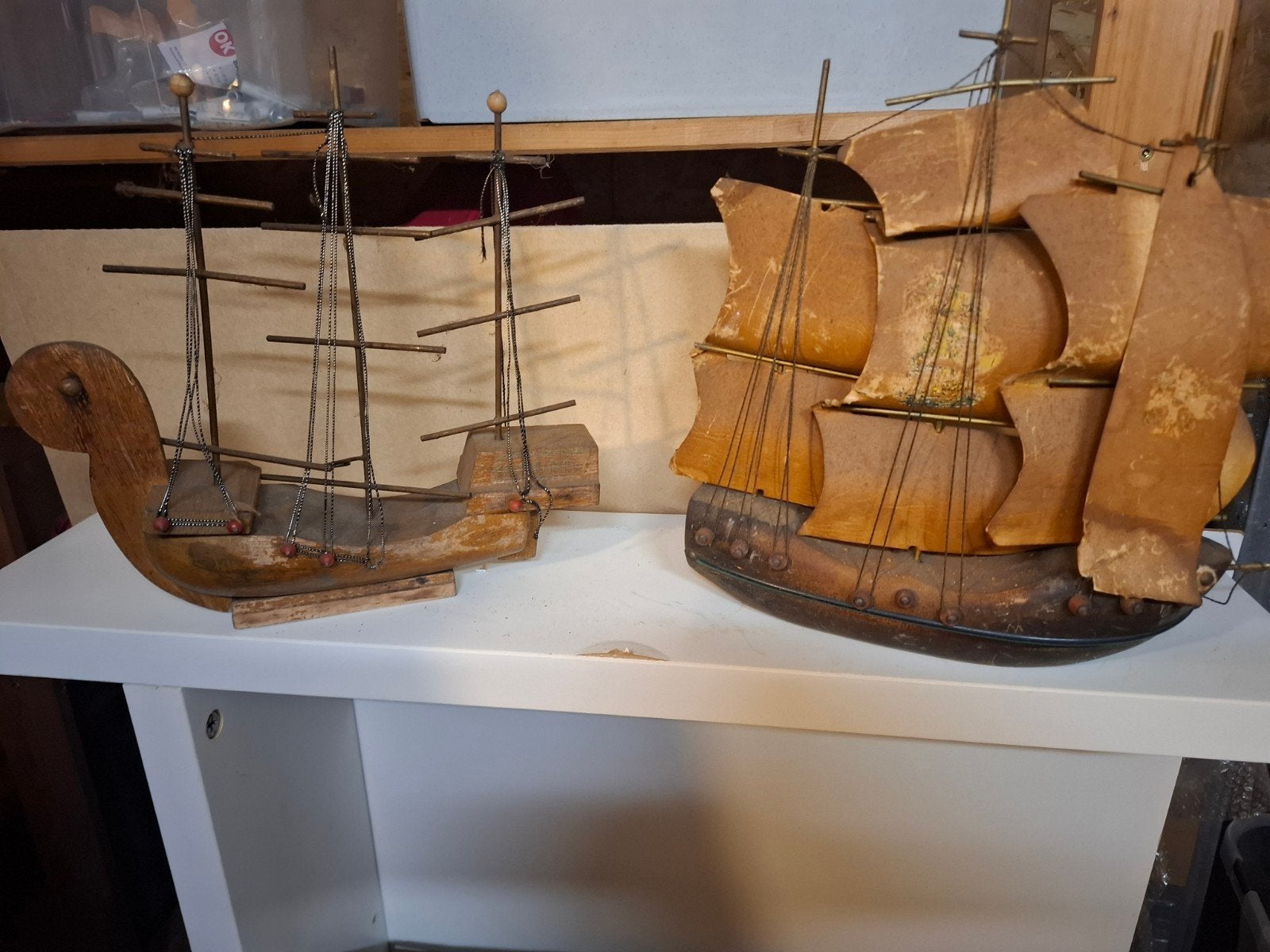Twee oude modellen van zeilboten in hout en messing, Ophalen of Verzenden, Gebruikt, Zeilboot, Schaalmodel